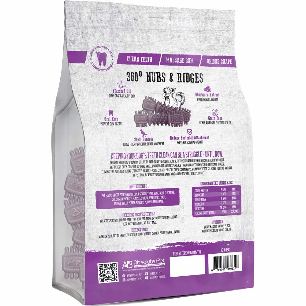 34% OFF: Absolute Holistic Boost Blueberry Medium Grain-Free Dental Dog Chews 20pc