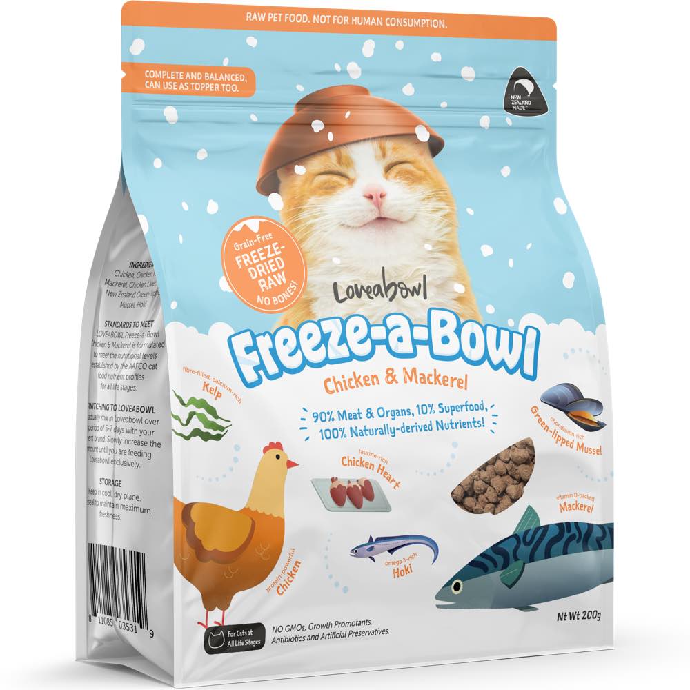 15% OFF: Loveabowl Freeze-A-Bowl Chicken & Mackerel Grain-Free Freeze-Dried Raw Cat Food