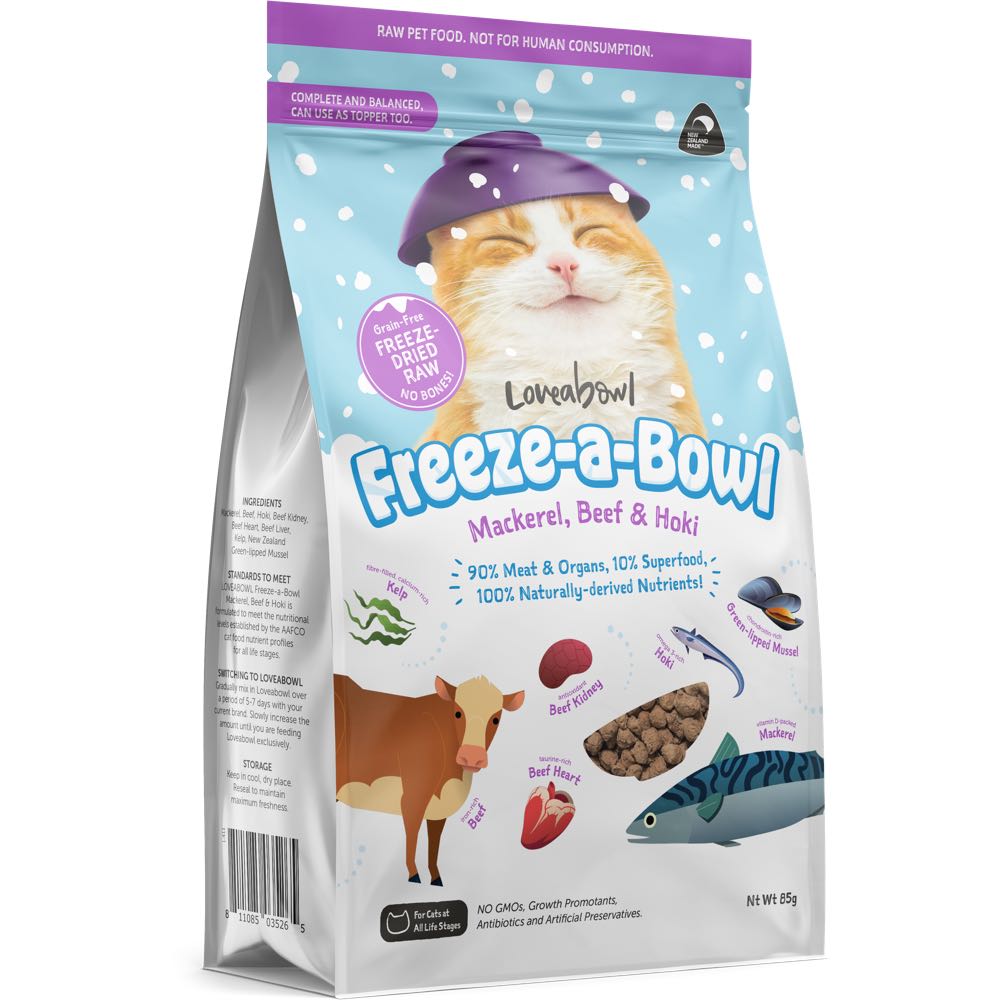 "15% OFF: Loveabowl Freeze-A-Bowl Mackerel, Beef & Hoki Grain-Free Freeze-Dried Raw Cat Food"