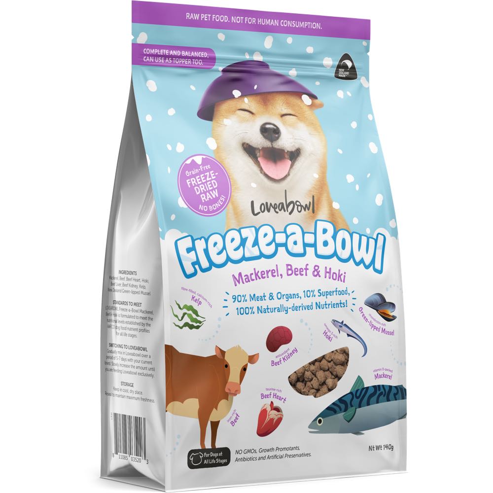 "15% OFF: Loveabowl Freeze-A-Bowl Mackerel, Beef & Hoki Grain-Free Freeze-Dried Raw Dog Food"