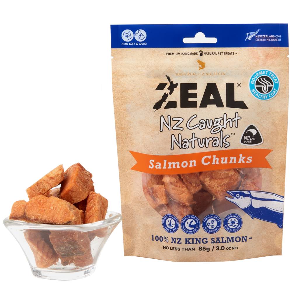 Zeal NZ Caught Naturals Salmon Chunks Grain-Free Treats For Cats & Dogs 85g (Exp 15Jan26)
