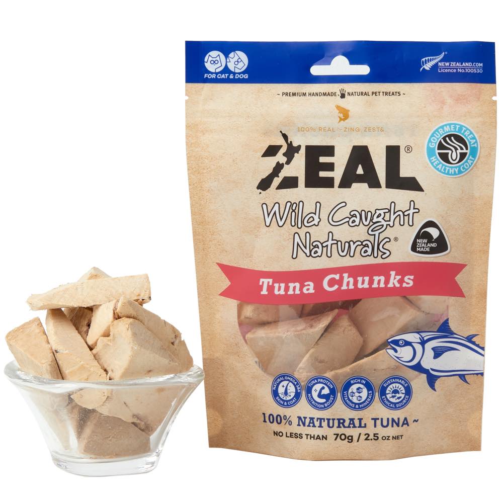 Zeal Wild Caught Naturals Tuna Chunks Grain-Free Treats For Cats & Dogs 70g (Exp 15Jan26)